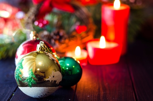 Holiday Christmas toys for a Christmas tree closeup