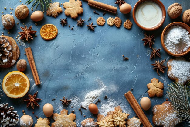 Photo holiday cookie ingredients flat lay