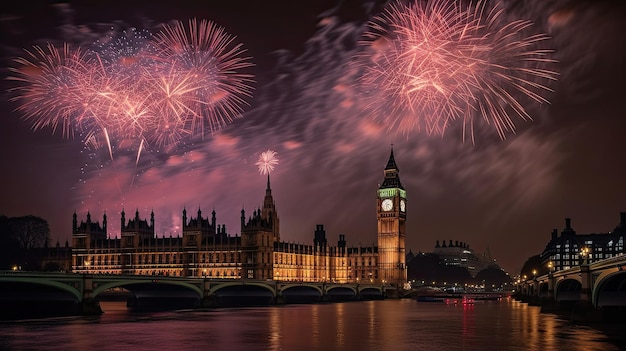 Holiday Fireworks in London Illustration AI GenerativexA