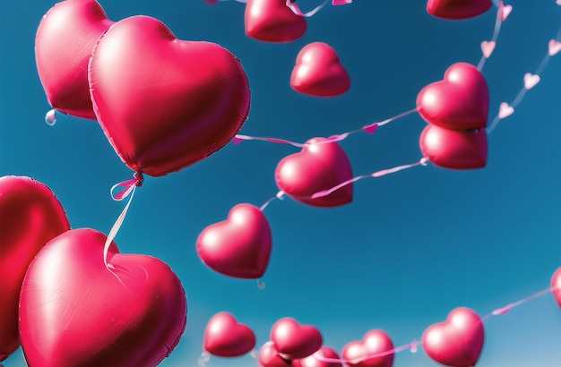 Holiday illustration of flying heart balloon heart Happy Valentines Day Horizontal banner for the website Generative AI