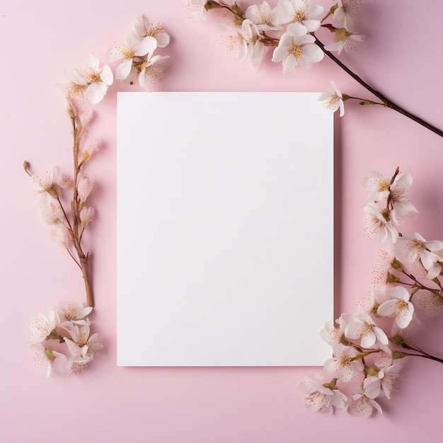 Holiday invitation mockup on a light background with a flowering branch card