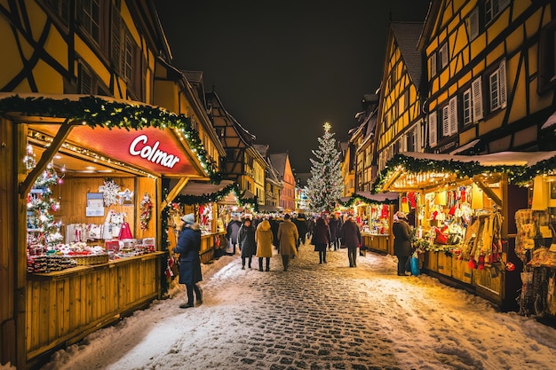 Holiday markets in the old medieval town of Riquewihr HautRhin department Alsace France