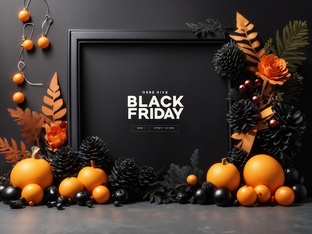 Holiday sales concept with black boxesSale tagLight box with letters Black Friday on black Black