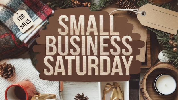 Holiday shopping concept with the words Small Business Saturday in rustic wood type