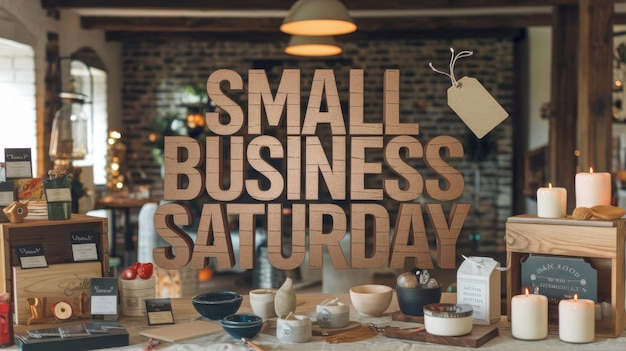 Holiday shopping concept with the words Small Business Saturday in rustic wood type