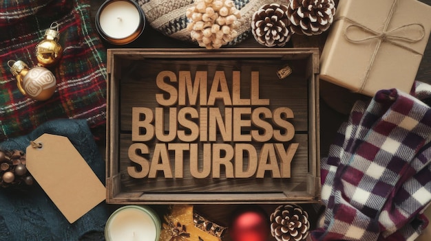 Holiday shopping concept with the words Small Business Saturday in rustic wood type