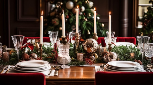 Holiday table decor Christmas holidays celebration tablescape and dinner table setting English country decoration and home styling inspiration