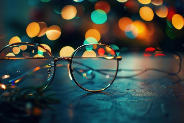 Photo holiday vibes festive eyeglasses and bokeh lights