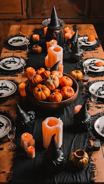 Photo holidays image of halloween witch jars over wooden table