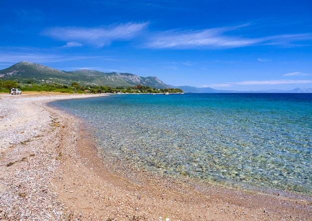 Holidays in island of Evia Euboea Greece on a sunny day in the Aegean Sea  in Greece