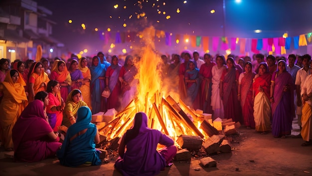 Holika Dahan bonfire crackling in the night