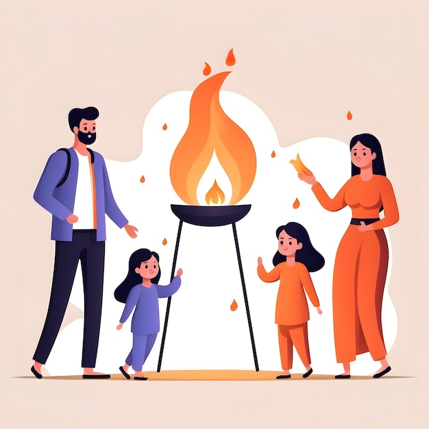 Holika Dahan female illustration in a minimalist style captures the essence of this vibrant Hindu fe