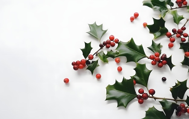 A holly with red berries on a white background