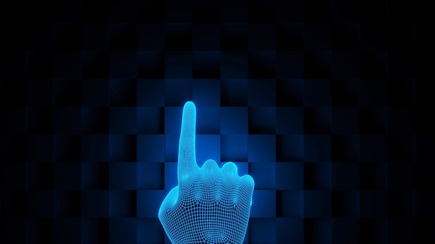 Hologram Hand Pointing 3D render Abstract illustration modern design