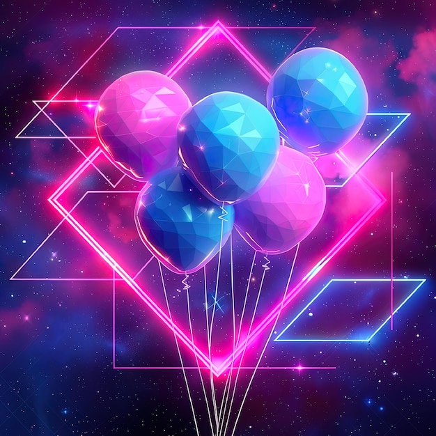 Photo hologram style balloon poster wallpaper for birthday created by ai generated