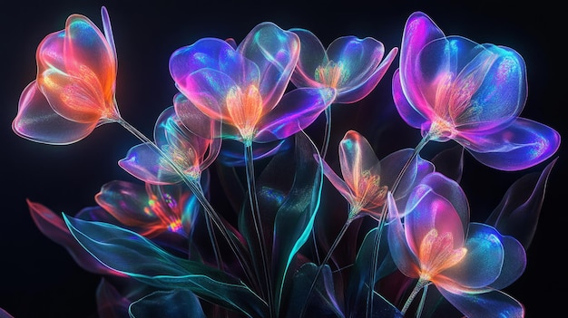 Photo holographic blooms 3d glowing floral arrangement in augmented reality