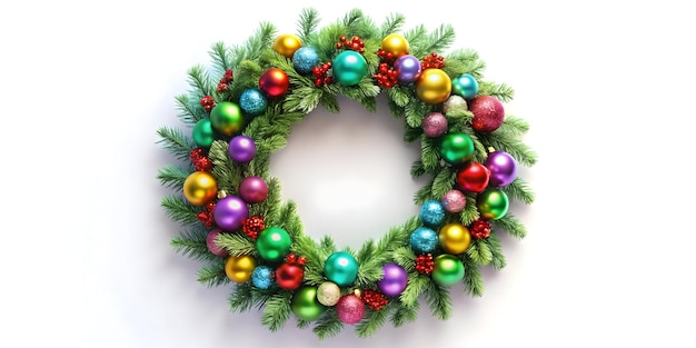 Holographic Christmas Wreath Concept Isolated Colorful Decorations Symbolizing Holiday Joy for New