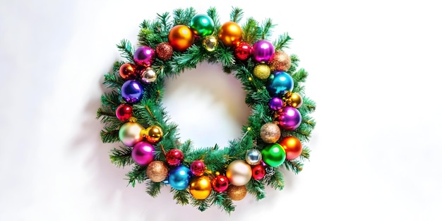 Photo holographic christmas wreath concept isolated wreath with colorful decorations symbolizing joy for