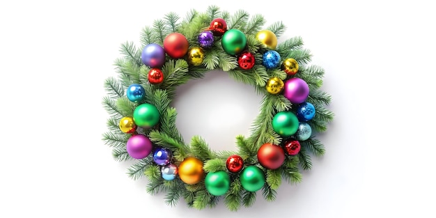 Holographic Christmas Wreath Isolated Joyful Holiday Decor with Colorful Decorations for New Year 2