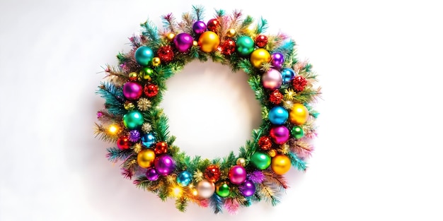 Holographic Christmas Wreath Isolated with Colorful Decorations Symbolizing Holiday Joy for New Year