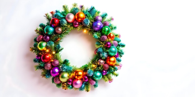 Holographic Christmas Wreath with Colorful Decorations for a Joyful Holiday Season Vibrant Isolate