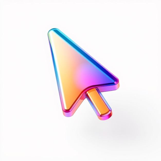 Photo holographic cursor arrow on white background