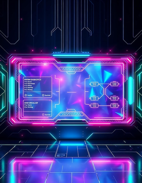 Holographic Cyber Theme Layout Screen for a Technology or Esports Channel Game Interface Design