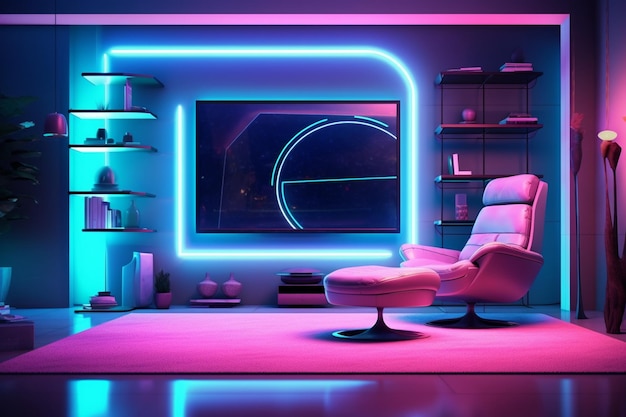 Holographic decorations Television mockup The room is pink Stream the game live Ai photo