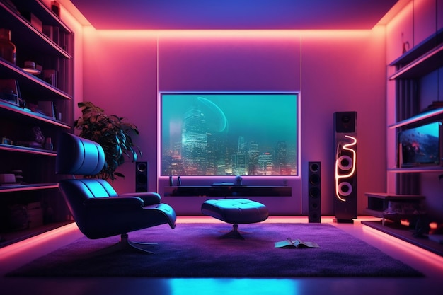 Photo holographic decorations television mockup the room is pink stream the game live ai photo