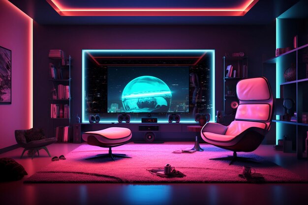 Photo holographic decorations television mockup the room is pink stream the game live ai photo