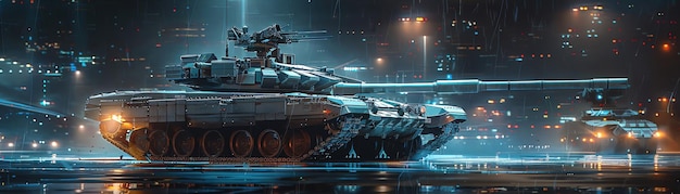 Photo holographic design of a modern tank in a futuristic lab