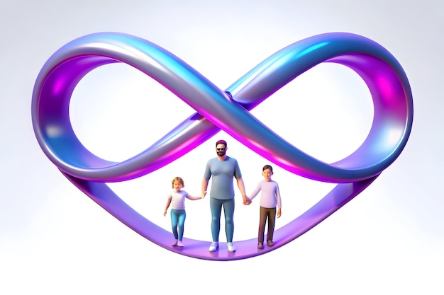 Photo holographic family beneath glowing infinity symbol ideal for family care campaigns