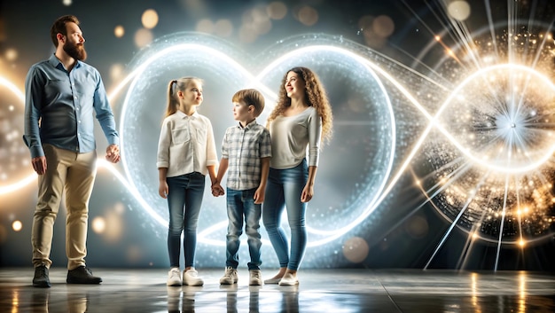 Photo holographic family with glowing infinity symbol representing endless love and diversity ideal for f