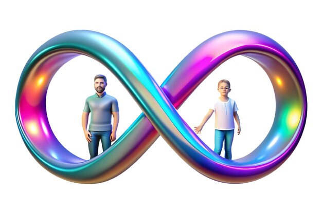 Photo holographic family with glowing infinity symbol a symbolic representation of love and diversity fo