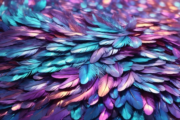 Holographic Feather Background Iridescent Feather Wallpaper Iridescent Feathers Background Iridescent Feather Texture AI Generative