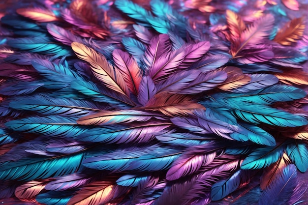 Holographic Feather Background Iridescent Feather Wallpaper Iridescent Feathers Background Iridescent Feather Texture AI Generative