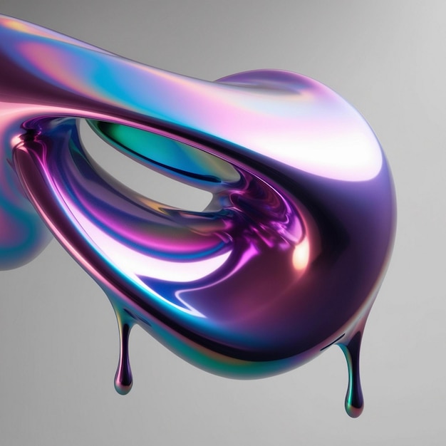 Photo holographic fluid liquid drop iridescent floating abstract shape