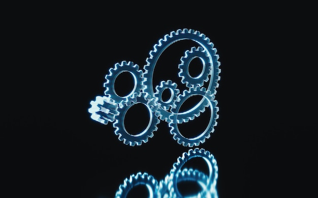 Holographic image of gear futuristic element 3d rendering