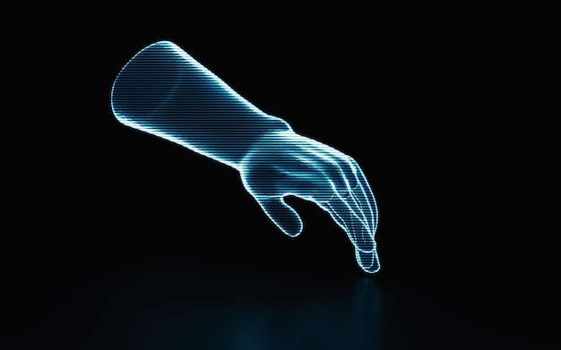 Holographic image of a hand futuristic element 3d rendering