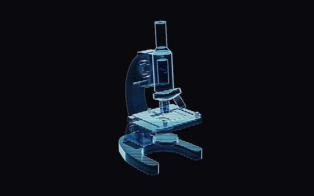 Holographic image of microscope futuristic element 3d rendering