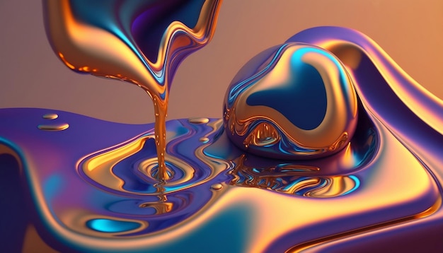 Holographic Iridescent Liquid Render Design Visual with Organic Fluid and Wavy Gradient Texture