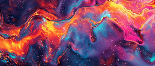 Holographic lava flow background with vibrant molten colors merging and shifting in warmth