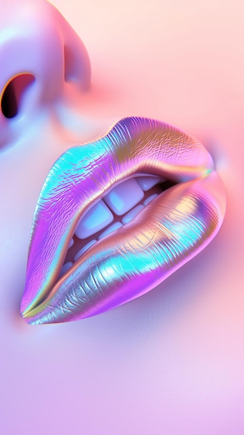 Photo holographic lips with metallic shine