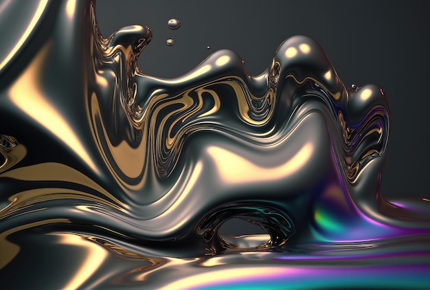 Holographic liquid metallic waves abstract background Generative AI