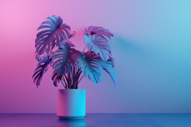 holographic monstera plant in a contemporary setting with gradient background