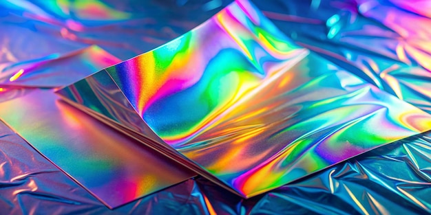 Photo holographic paper in neon colors modern trendy background