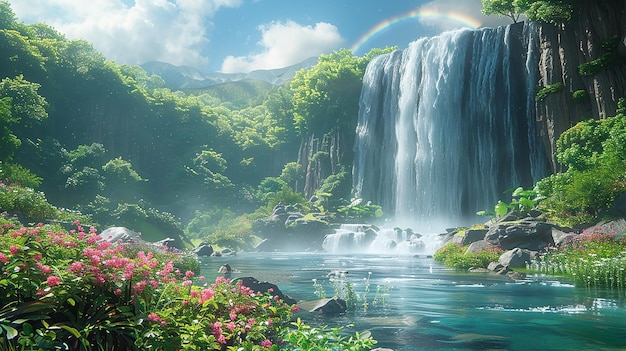 Holographic Photography of a Majestic Waterfall