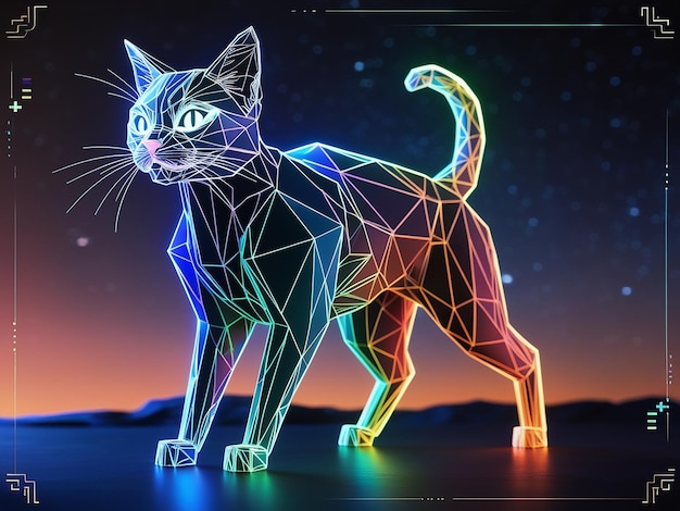 Photo holographic polygon 3d cat illustration