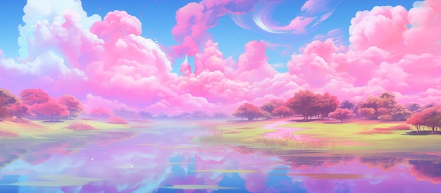 holographic retro style of illustration colorful pastel view lanscape nature background