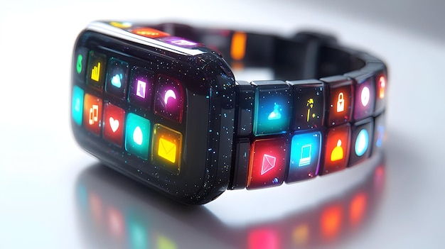 Holographic Smartwatch with Education Apps concept as A modern smartwatch displaying glowing hologra